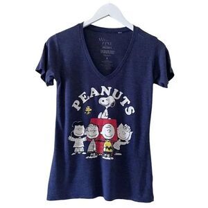 Mighty Fine Shirt Dark Blue Peanuts Characters V-Neck Lightweight SZ S #1372